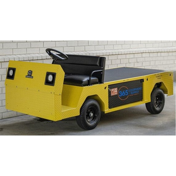 Yellow Cushman Utility Vehicle with 365 Equipment & Supply Logo