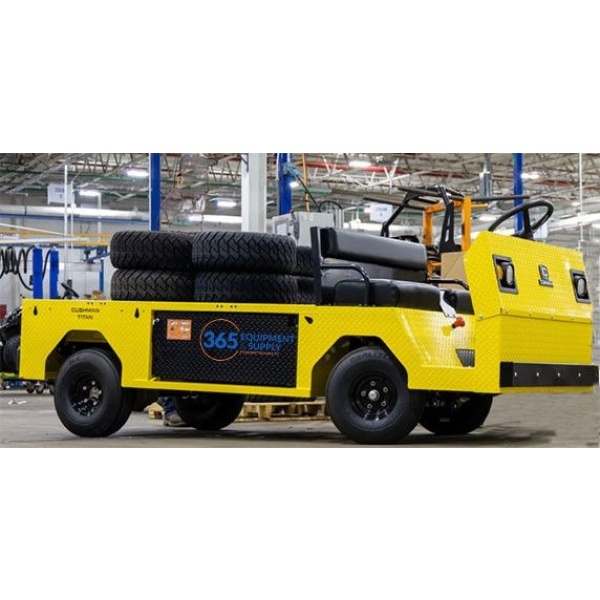 Yellow Cushman Titan Electric Utility Vehicle with 365 Equipment & Supply logo