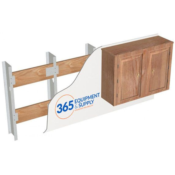 Model of Danback Flexible Wood Backing behind cabinets with 365 Equipmeng & Supply Logo