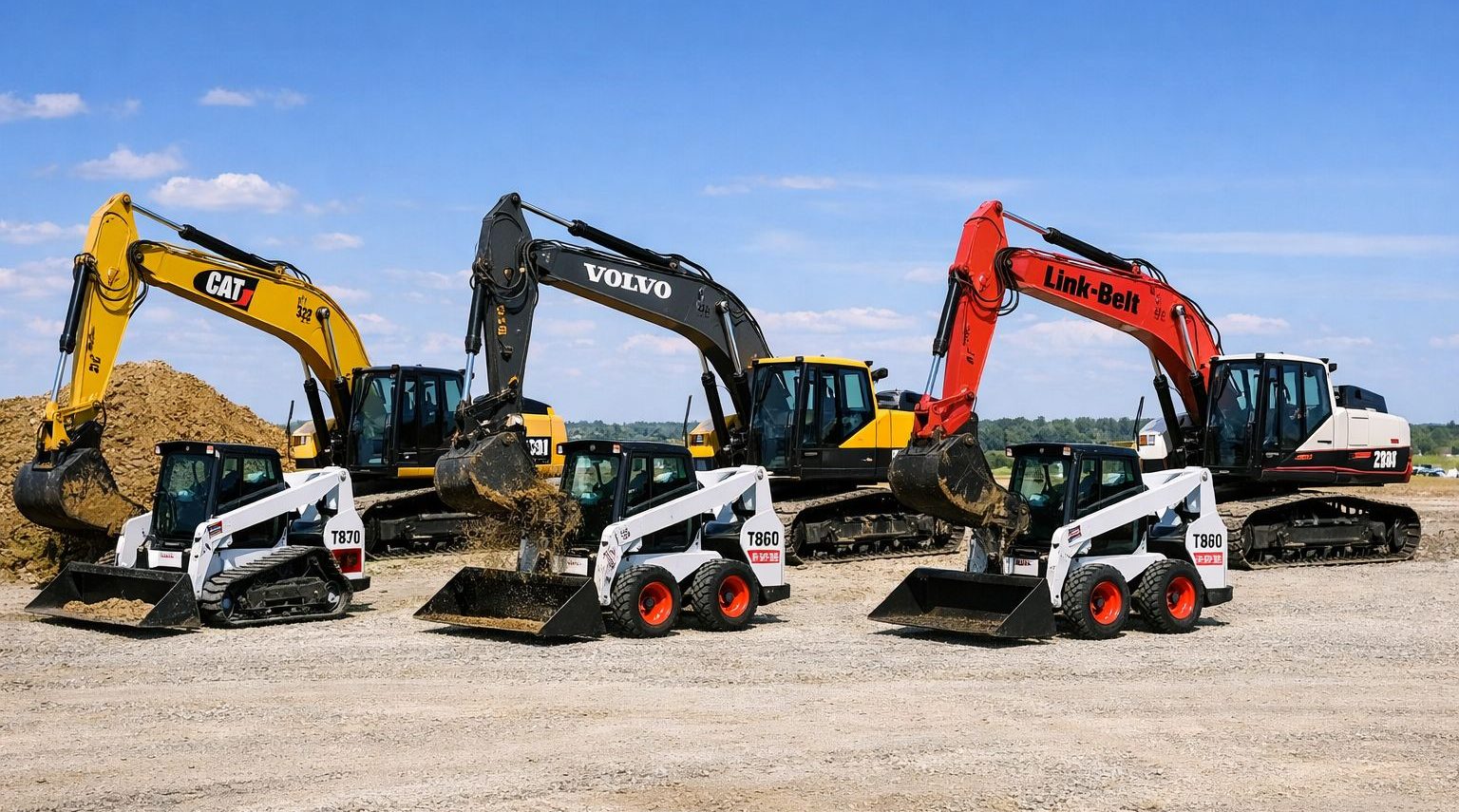 Product lineup of excavators and skid steers