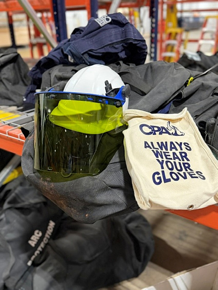 PPE Gloves, Coveralls, & Helmet